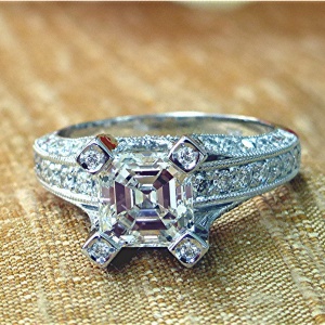 Asscher cut diamond engagement ring