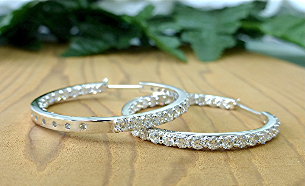 Five carat in-out hoop diamond earring
