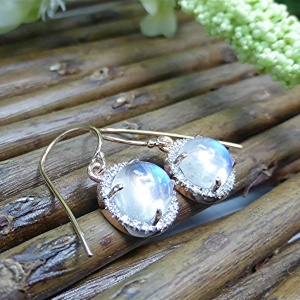 14k rose gold moonstone diamond halo earring