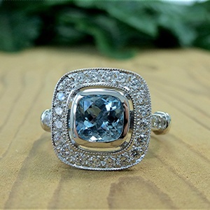 Diamond and aquamarine ring