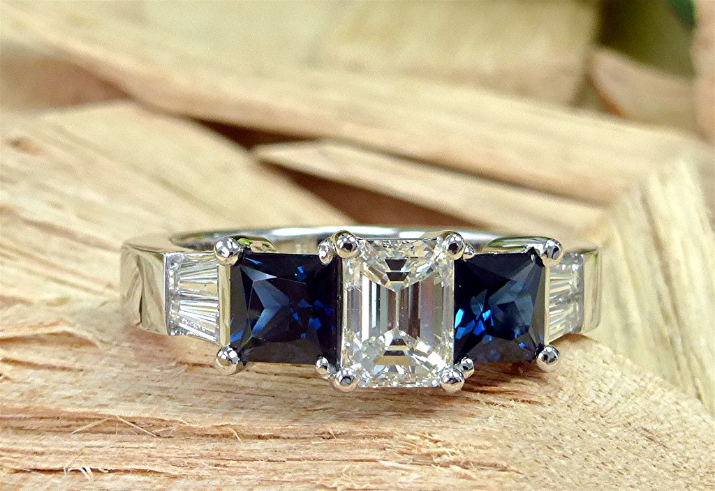 Diamond and sapphire engagement ring