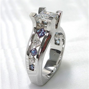 Diamond and colored stone Engagement ring