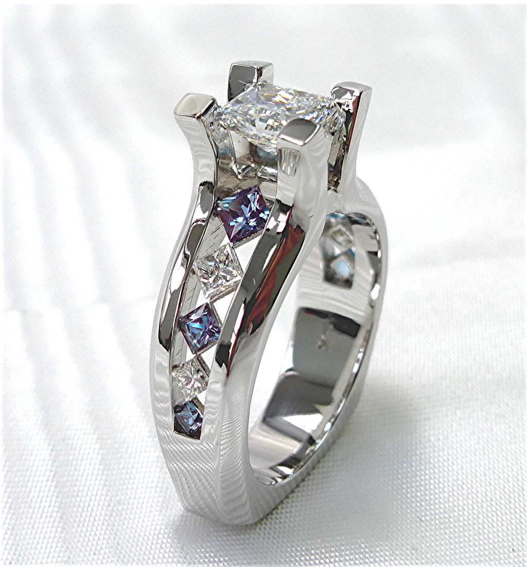 Diamond and colored stone Engagement ring
