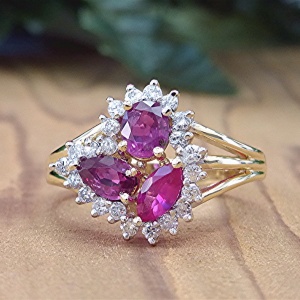 Diamond and cluster Ruby ring