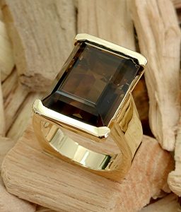 Large smoky Quartz 14k gold ring