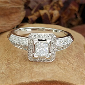 One carat Princess cut diamond engagement ring