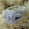 Emerald cut diamond engagement set.