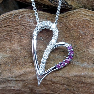 14k white diamond and ruby heart pendant