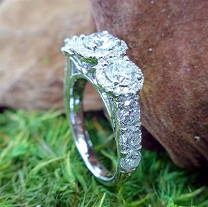 Three halo, three stone Ring