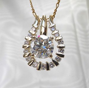 14k gold Diamond jacket with solitaire moissanite pendant