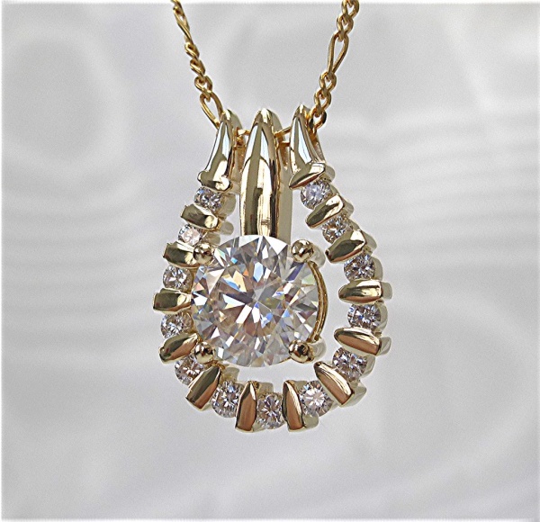 14k Gold Diamond Jacket with Solitaire Moissanite Pendant | Limpid Jewelry