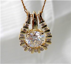 14k gold Diamond jacket with solitaire moissanite pendant