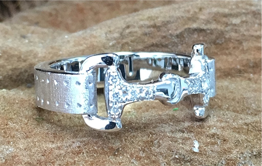 14k gold diamond horse bridle ring