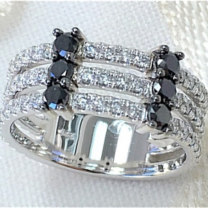 Three row white and black diamond band