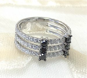 Three row white and black diamond band