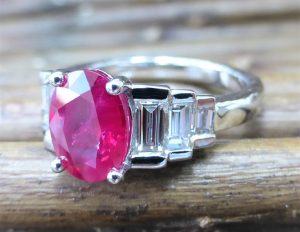 Burma ruby and diamond engagement ring