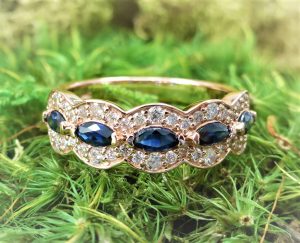 14k rose gold diamond sapphire ring