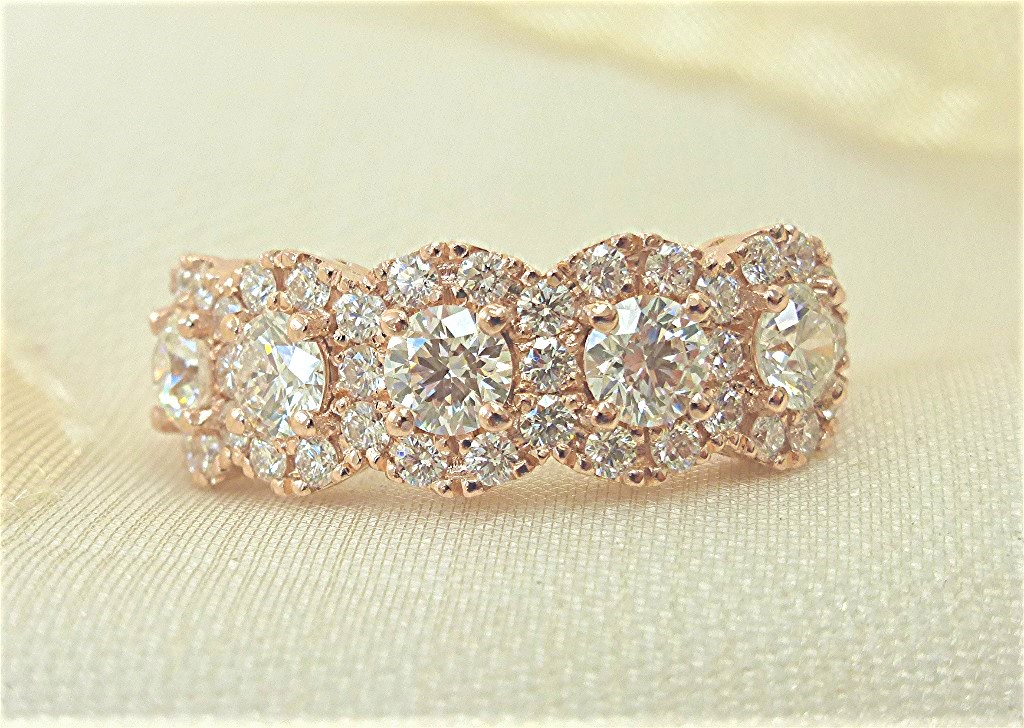 Five halo diamond ring
