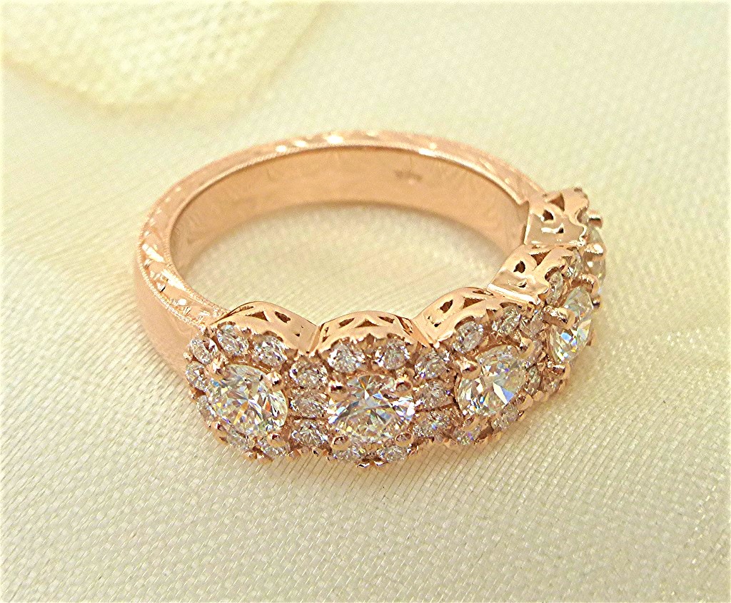 Five halo diamond ring
