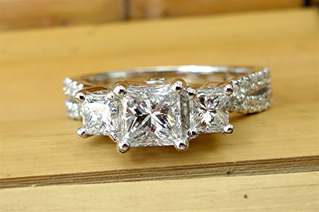 Three Carat Princess Cut Diamond Engagement Ring