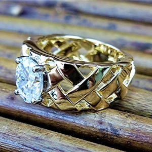 Woven Gold and moissanite ring