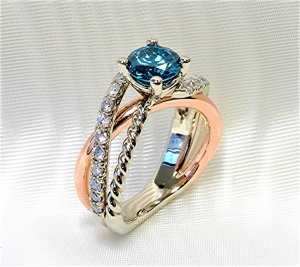 Triple Shank Engagement Ring with Blue Diamond