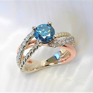 Triple Shank Engagement Ring with Blue Diamond