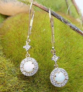 Dangling halo diamond and opal earring